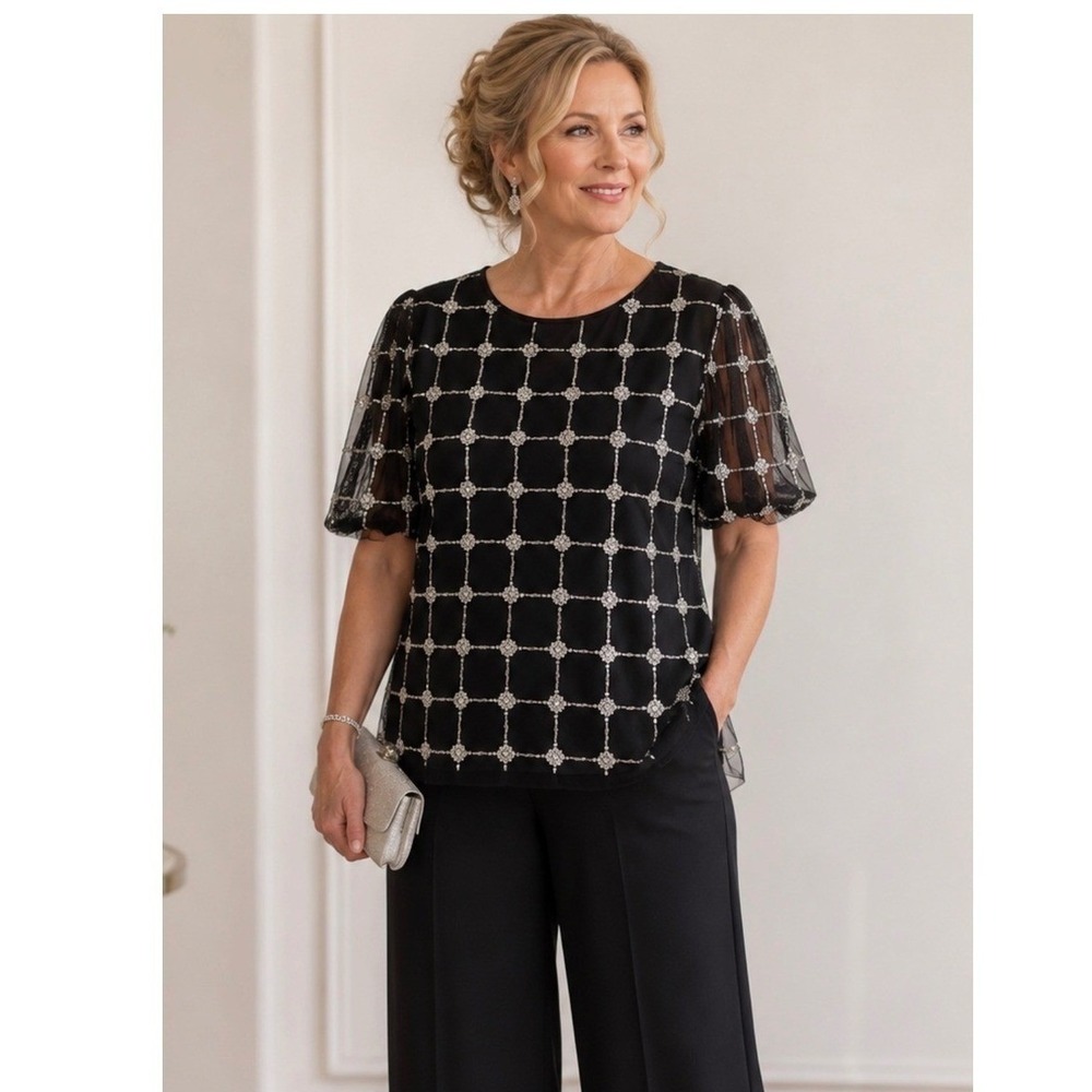 NWT Adrianna Papell Black Sequins Blouse XL Dressy Top Party Cocktail Whimsygoth